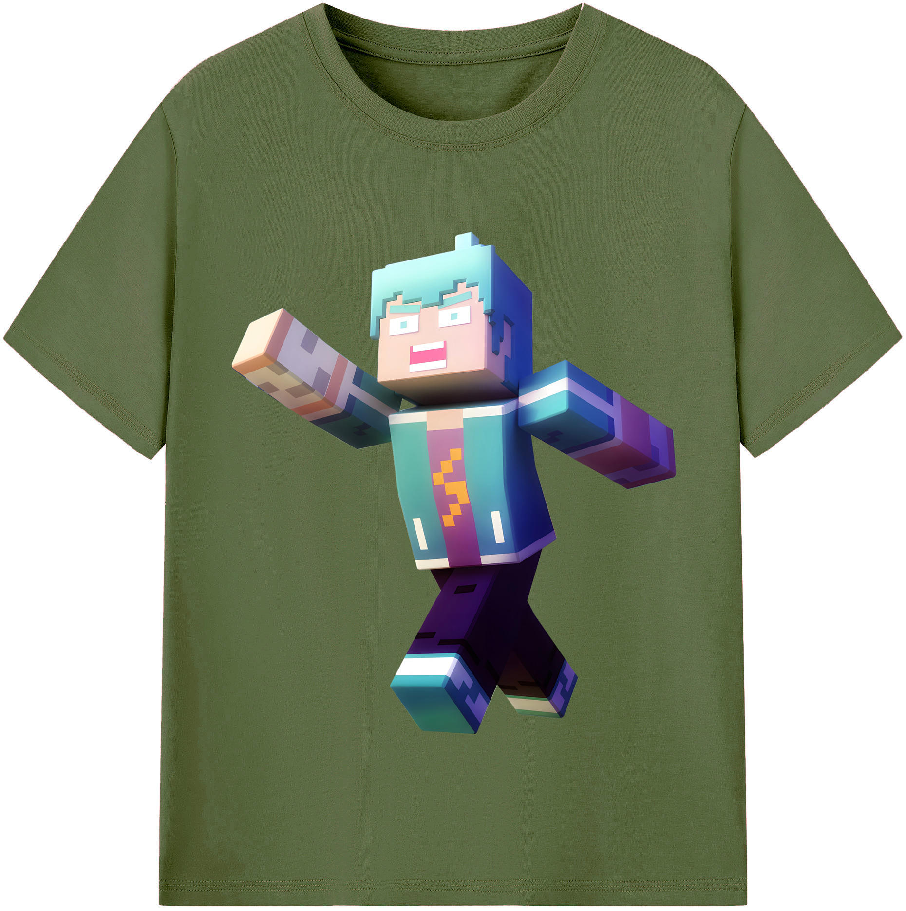 （画像用） マインクラフト ブロックの世界 Minecraft MC Block world 綿100％半袖Tシャツ（フロントプリント）